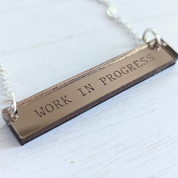 NEW Mirror Bar Quote Metallic Statement Necklace | Handmade Gift - Picture 4 of 7